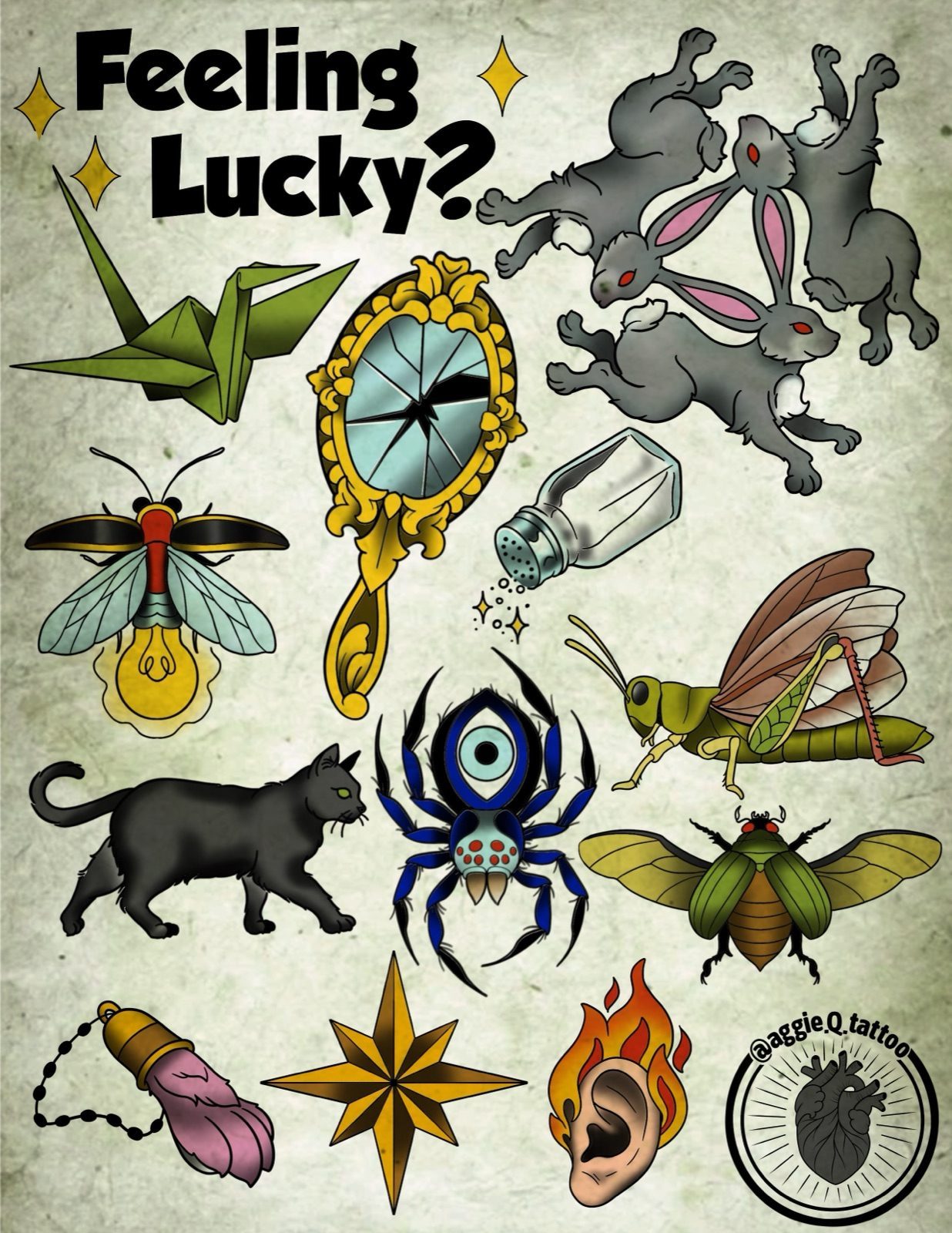 Feeling Lucky lucky and unlucky tattoo flash by Agnes Hamilton